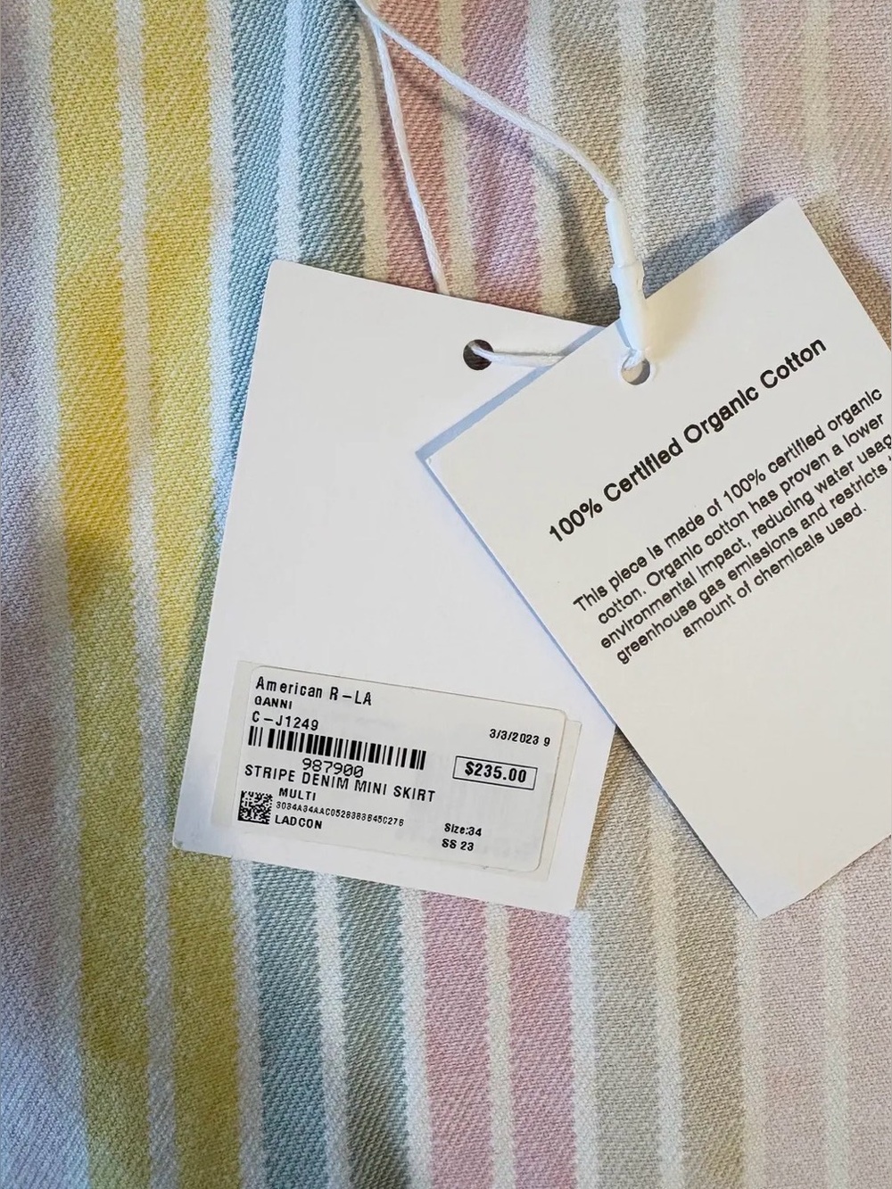 GANNI Striped Denim A-Line Mini Wrap Skirt sz 34 XS NWT - Picture 8 of 8